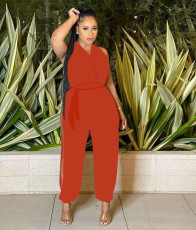 Solid Sexy Halter Backless Split Leg Jumpsuit MEM-88426