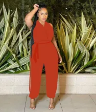 Solid Sexy Halter Backless Split Leg Jumpsuit MEM-88426
