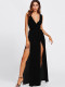Black Sexy V Neck High Split Backless Maxi Dress NY-8986