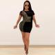Plus Size Hot Drilling Short Sleeve Slim Mini Dress NY-8982