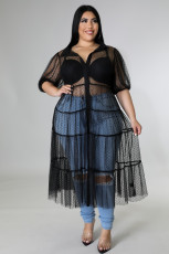 Plus Size Polka Dot Mesh See Through Loose Dress OSM-5299