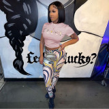 Casual Printed T Shirt And Pants 2 Piece Sets MEM-88427