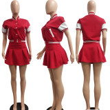 Casual Baseball Jacket+Pleated Mini Skirt 2 Piece Sets NYF-8102
