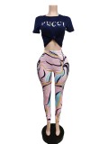 Casual Printed T Shirt And Pants 2 Piece Sets MEM-88427