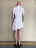 White Short Sleeve Irregular Shirt Dress ORY-5130-1