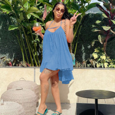 Solid Halter Backless Loose Dress MEI-9235