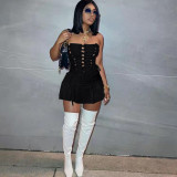 Sexy Strapless Lace-Up Bodycon Mini Dress NYF-8105