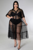 Plus Size Polka Dot Mesh See Through Loose Dress OSM-5299