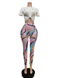 Casual Printed T Shirt And Pants 2 Piece Sets MEM-88427
