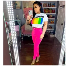 Letter Print Short Sleeve O Neck T Shirt ORY-5099-1