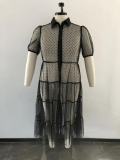 Plus Size Polka Dot Mesh See Through Loose Dress OSM-5299