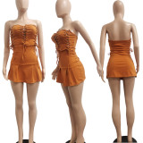 Sexy Strapless Lace-Up Bodycon Mini Dress NYF-8105