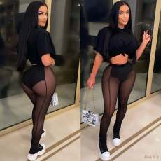 Sexy Mesh Pants+T Shirt Two Piece Sets YS-S807