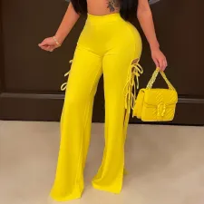 Solid Lace-Up Hollow Out Flared Pants ML-7470
