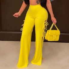 Solid Lace-Up Hollow Out Flared Pants ML-7470