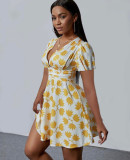Sexy Printed Deep V Neck Slim-Waist Mini Dress JZHF-8105