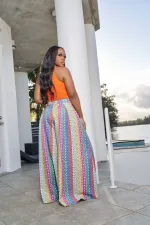Plus Size Casual Printed Wide Leg Pants (Without Top) ZDF-31195
