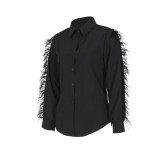 Solid Feather Patchwork Long-Sleeved Shirt Top ZSD-0448
