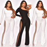Sexy Mesh Patchwork Hot Drilling One Shoulder Jumpsuit MA-Y479