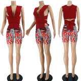 Sexy Lip Print Two Piece Shorts Set JZHF-8103