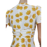 Sexy Printed Deep V Neck Slim-Waist Mini Dress JZHF-8105