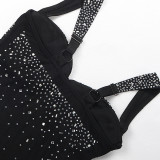 Plus Size Hot Drilling Bodysuit+Irregular Skirt 2 Piece Sets NY-2317