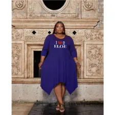 Plus Size Printed Long Sleeve Irregular Midi Dress GCNF-3262