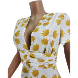 Sexy Printed Deep V Neck Slim-Waist Mini Dress JZHF-8105