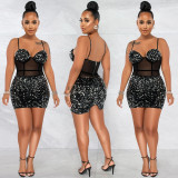 Sexy Sequin Mesh Nigh Club Sling Dress BY-5637