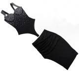 Plus Size Hot Drilling Bodysuit+Irregular Skirt 2 Piece Sets NY-2317