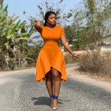 Plus Size Solid Patchwork Short Sleeve Irregular Dress WPF-80528