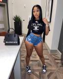 Letter Print O Neck Short Sleeve T Shirt LSD-82034