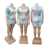 Plus Size Tie-dye Print Short Sleeve Dress GDYF-6955
