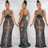 Sexy Hot Drilling Mesh Night Club Dress BY-5618