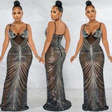 Sexy Hot Drilling Mesh Night Club Dress BY-5618