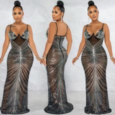 Sexy Hot Drilling Mesh Night Club Dress BY-5618