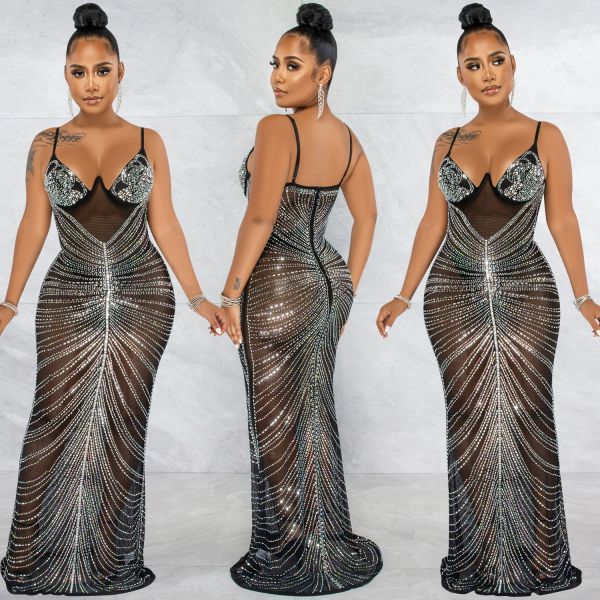 Sexy Hot Drilling Mesh Night Club Dress BY-5618