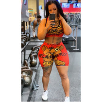 Cartoon Print Tank Top And Shorts 2 Piece Sets LSL-6487