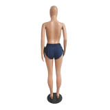 Denim Rhinestone Tassel Jeans Shorts GCNF-0169