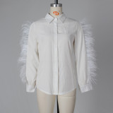 Solid Feather Patchwork Long-Sleeved Shirt Top ZSD-0448