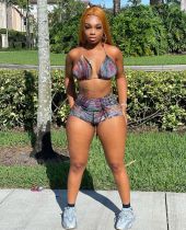 Sexy Printed Bra Top Hole Shorts 2 Piece Sets LSL-6488