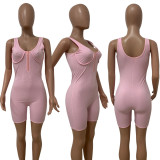 Solid Sexy Sleeveless Zipper Tight Romper LSD-82030