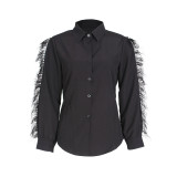 Solid Feather Patchwork Long-Sleeved Shirt Top ZSD-0448