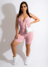 Solid Sexy Sleeveless Zipper Tight Romper LSD-82030