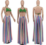 Plus Size Casual Printed Wide Leg Pants (Without Top) ZDF-31195