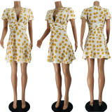 Sexy Printed Deep V Neck Slim-Waist Mini Dress JZHF-8105