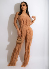 Sexy Mesh Ruffled Tube Top And Pants 2 Piece Sets LSD-82027