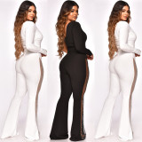 Sexy Mesh Patchwork Hot Drilling One Shoulder Jumpsuit MA-Y479