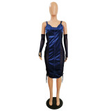 Sexy Mesh Patchwork Midi Dress With Thumb Hole Sleeves GCNF-0167
