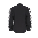 Solid Feather Patchwork Long-Sleeved Shirt Top ZSD-0448